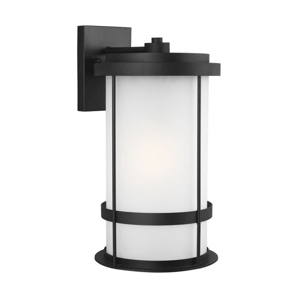 Wilburn Black 13-Inch One-Light Outdoor Wall Sconce with Satin Etched Shade, image 2