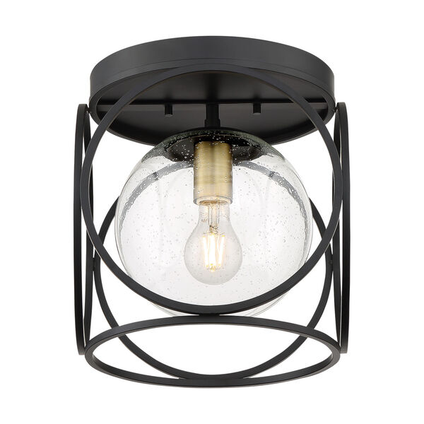 Aurora Black and Vintage Brass One-Light Flush Mount with Clear Seeded Glass, image 4