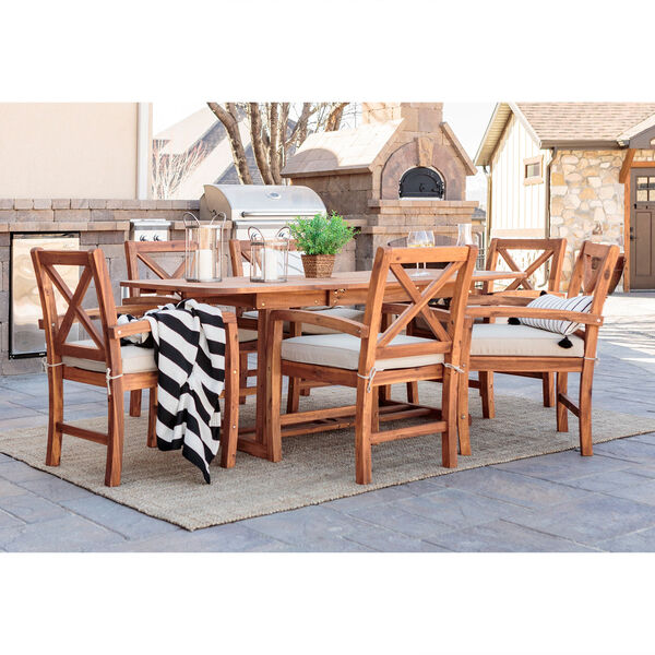 7-Piece X-Back Acacia Patio Dining Set with Cushions, image 1