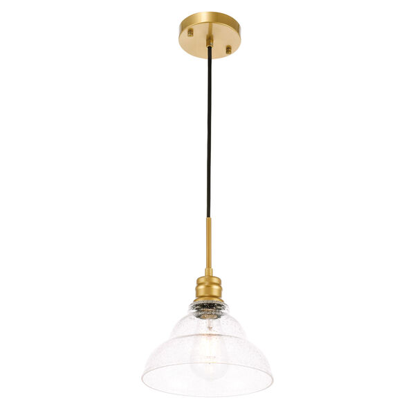 Gil Brass Nine-Inch One-Light Mini Pendant with Clear Seeded Glass, image 4