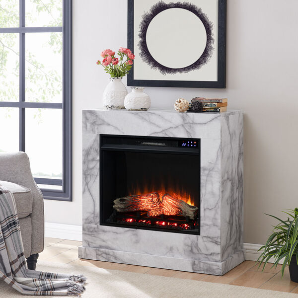 Dendale White Faux Marble Faux Marble Electric Fireplace, image 4