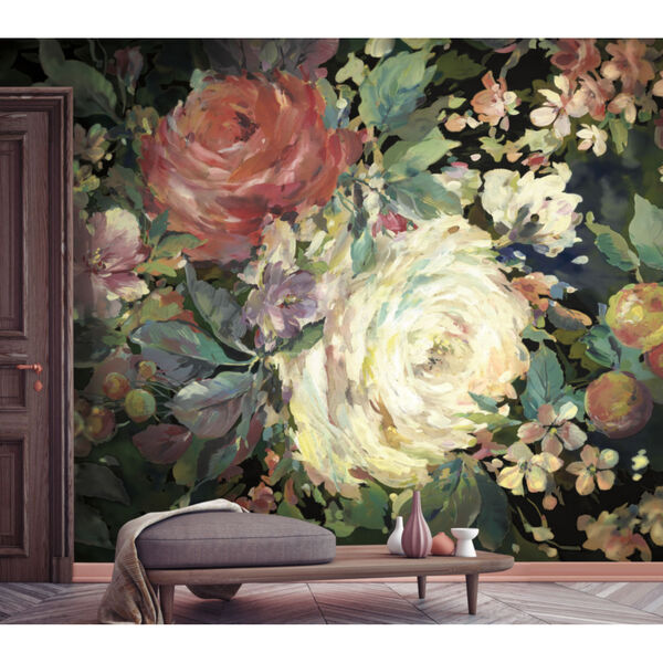 Mural Resource Library Red and Black Impressionist Floral Wallpaper, image 1