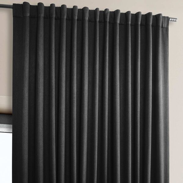 Essential Black Faux Linen Extra Wide Room Darkening Single Panel Curtain, image 5