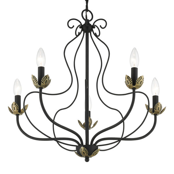 Katarina Black with Antique Brass Accents Five-Light Chandelier, image 5
