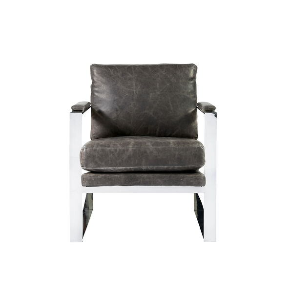 Curated Gray Corbin Stainless Steel Accent chair in Brentwood Wolf Grey Leather, image 1