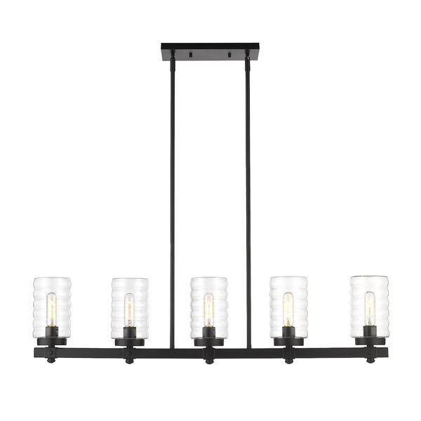 Tahoe Matte Black Five-Light Outdoor Island Chandelier with Clear Glass Shade, image 4