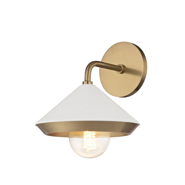 Marnie Aged Brass 8-Inch One-Light Wall Sconce with White Shade, image 1