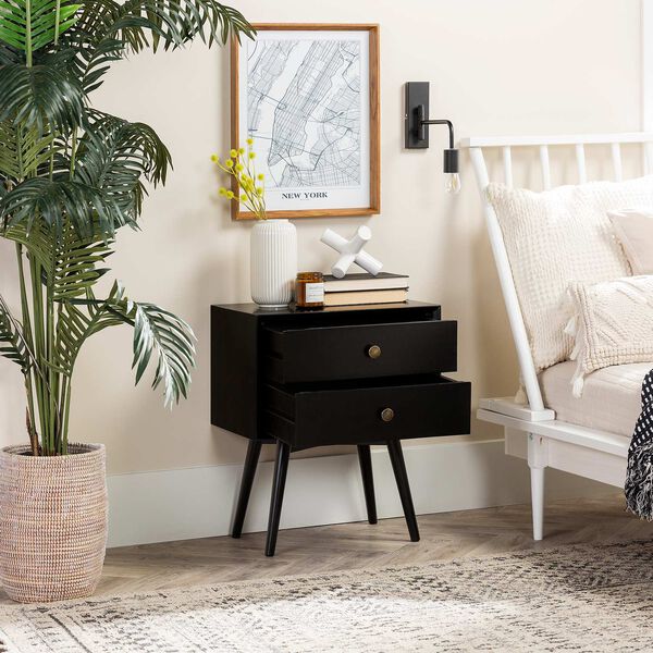 Black Two-Drawer Solid Wood Nightstand, Set of Two, image 4