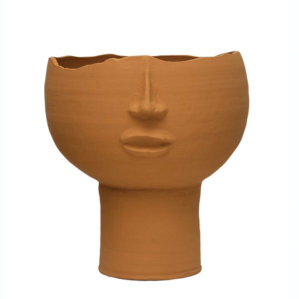Brown Terracotta 22-Inch Planter with Face, image 1