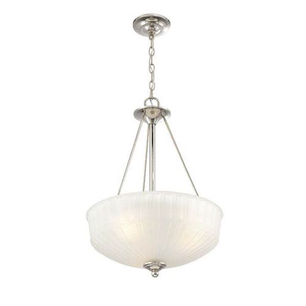 1730 Series Polished Nickel Three-Light Bowl Pendant with Etched Box Pleat Glass, image 1
