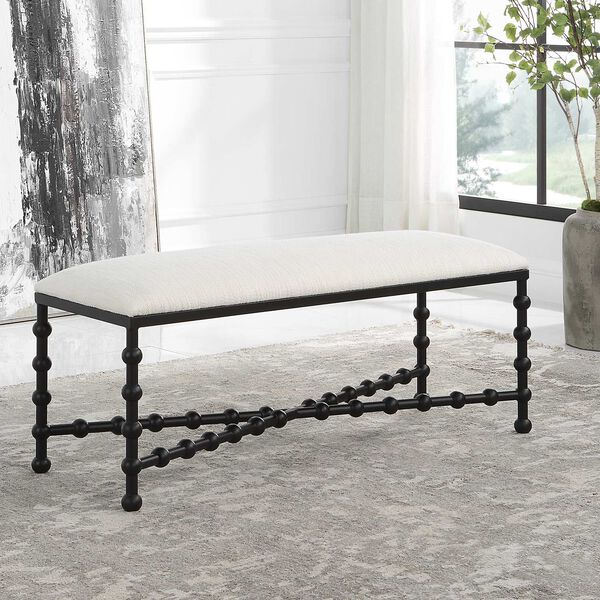 Iron Drops Satin Black and White Cushioned Bench, image 4