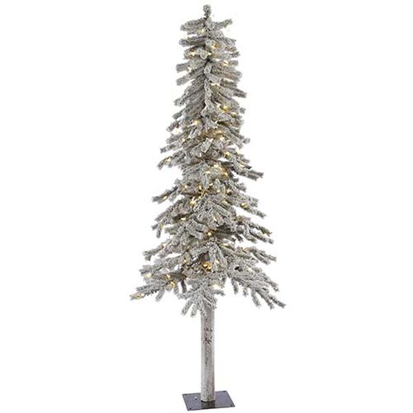 Flocked White on Green Alpine 6 Foot x 33-Inch Christmas Tree with 200 Warm White LED Lights and 490 Tips, image 1
