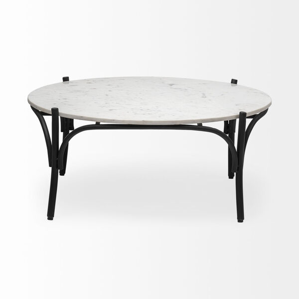 Etienne White and Black Round Marble Top Coffee Table, image 2