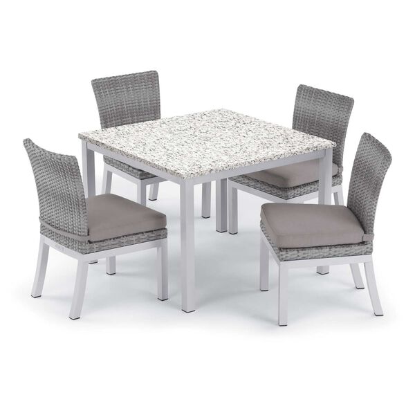 Travira and Argento Ash Stone Five-Piece Outdoor Dining Table and Side Chair Set, image 1
