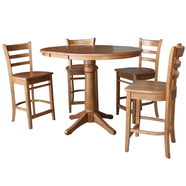 Distressed Oak 36-Inch Round Extension Dinin Table with Four Stool, image 1