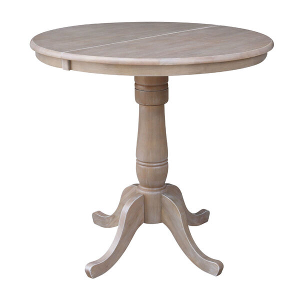 Washed Gray Taupe 36-Inch Round Extension Dining Table with Two Counter Stool, Three Piece, image 3