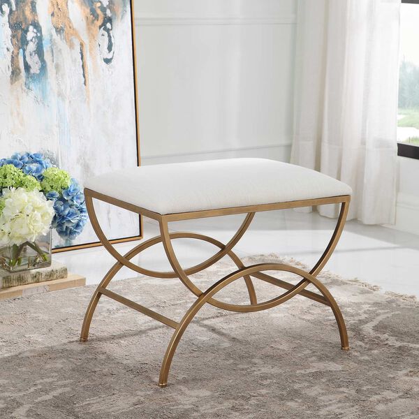 Whittier Brushed Brass and Off White Double Arch Accent Stool, image 2