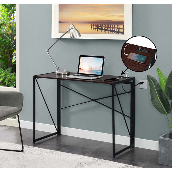 Xtra Espresso Black Folding Desk with Charging Station, image 2