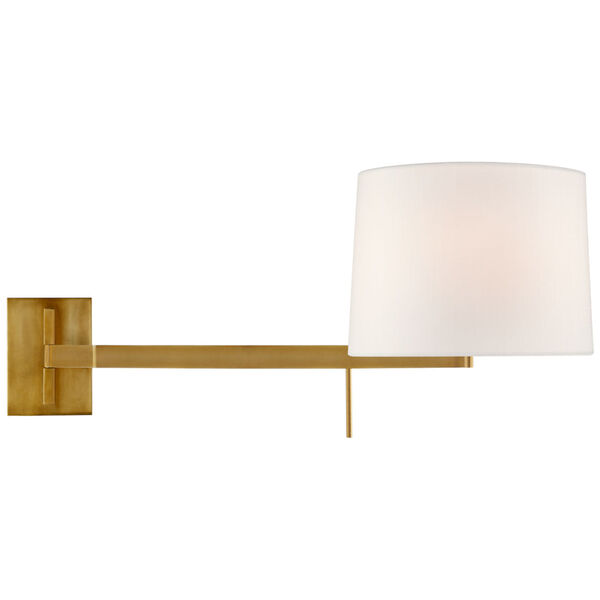 Sweep Medium Left Articulating Sconce in Soft Brass with Linen Shade by Barbara Barry, image 1