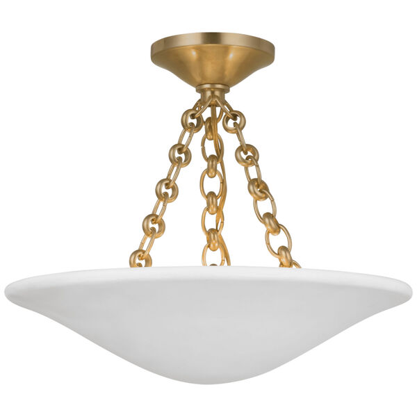 Mollino 16-Inch Semi Flush Mount in Hand-Rubbed Antique Brass with Plaster White Shade by AERIN, image 1