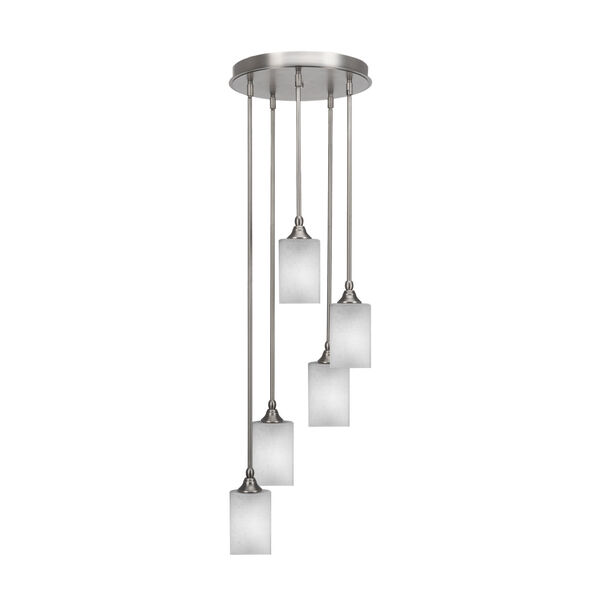 Empire Brushed Nickel Five-Light Cluster Pendant with Square White Muslin Glass, image 1