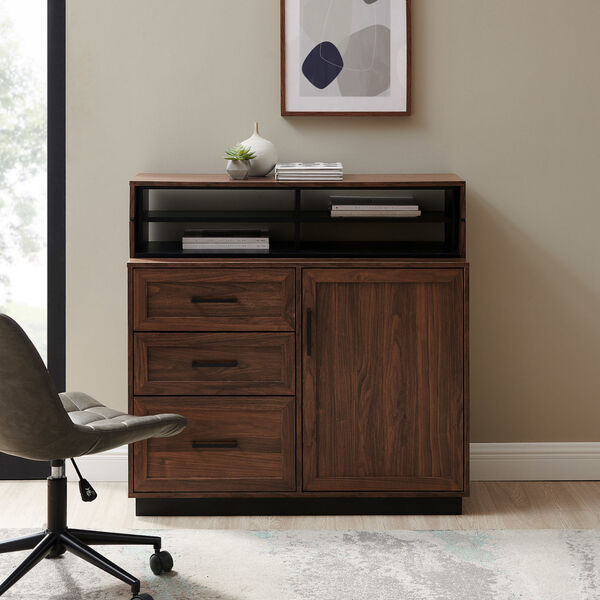 Ravi Dark Walnut Three-Drawer Wood Secretary Desk, image 1