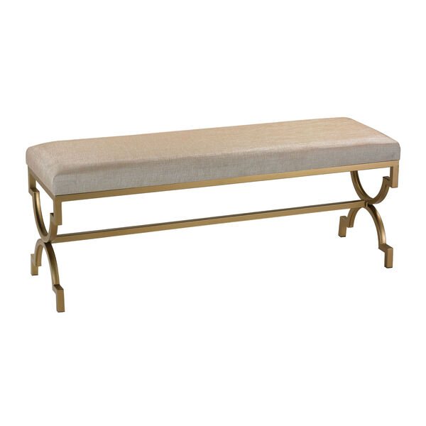 Gold Double Bench with Cream Metallic Linen, image 1