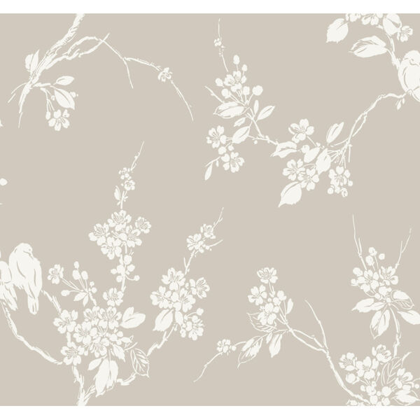 Silhouettes Taupe Imperial Blossoms Branch Wallpaper, image 2