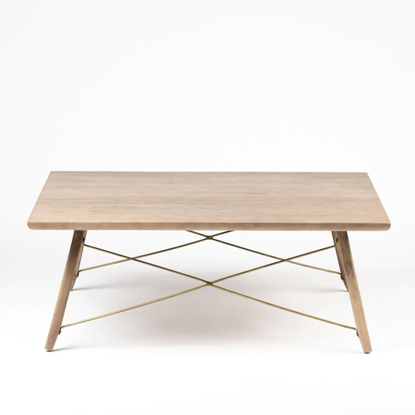 Kirby II Brown Solid Wood Top Coffee Table with Metal Bracing Leg, image 2