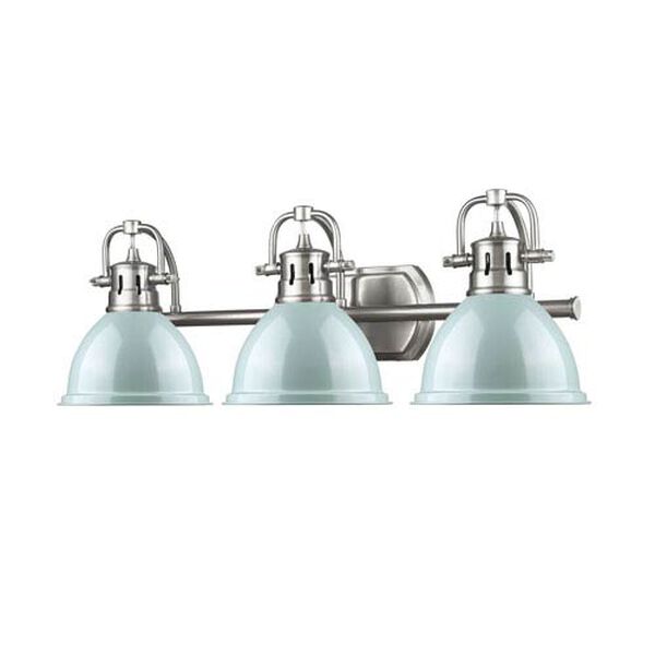 Duncan Pewter Three-Light Vanity Fixture with Seafoam Shade, image 3
