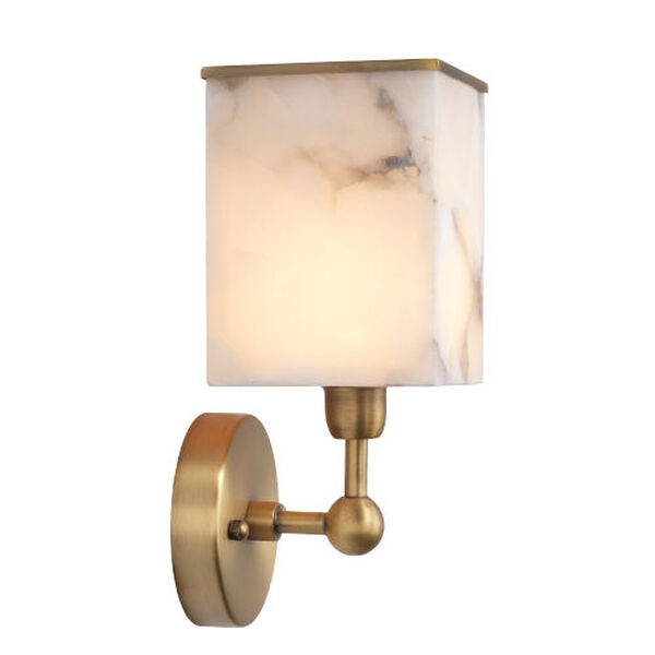 Ghost White Alabaster Antique Brass Metal One-Light Axis Wall Sconce, image 3