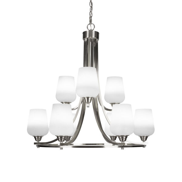 Paramount Brushed Nickel 31-Inch Nine-Light Chandelier with White Muslin Glass Shade, image 1