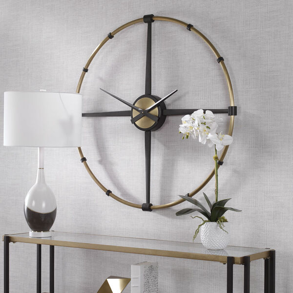 Captain Antique Brushed Brass and Satin Black Wall Clock, image 1