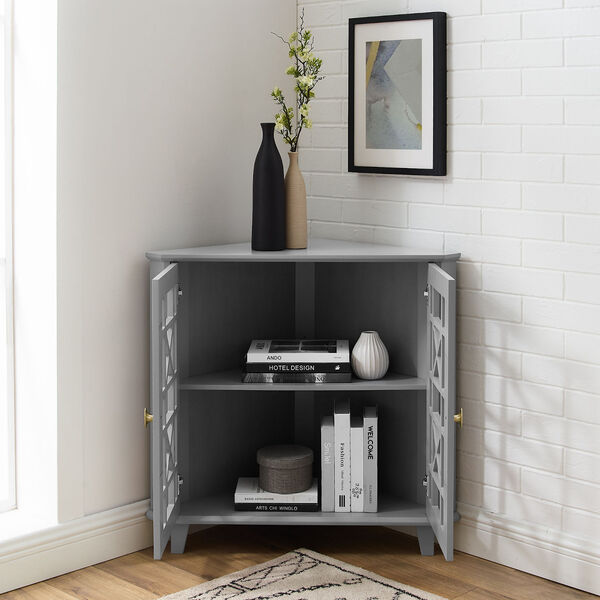 Gwen Fretwork Gray Corner Cabinet, image 3