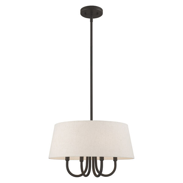 Belclaire English Bronze 18-Inch Four-Light Pendant Chandelier with Hand Crafted Oatmeal Hardback Shade, image 3