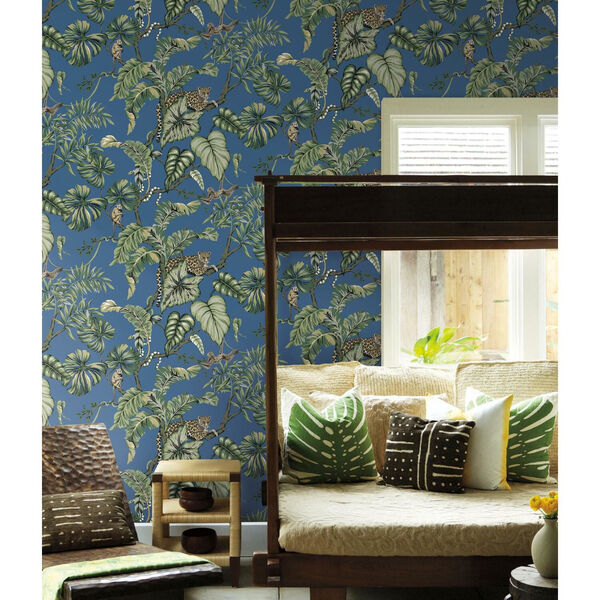 Ronald Redding Blue Jungle Cat Non Pasted Wallpaper, image 1