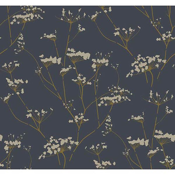 Modern Luxe Deepest Slate Blue and Golden Glow Enchanted Wallpaper, image 1