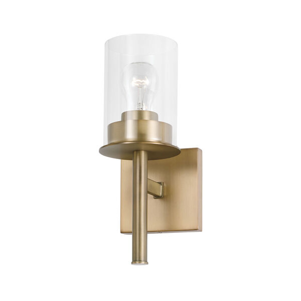 HomePlace Mason Aged Brass One-Light Sconce with Clear Glass, image 1