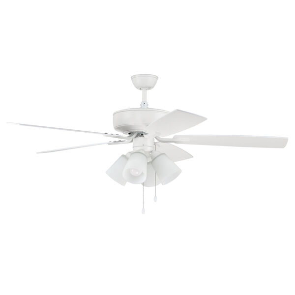 Pro Plus White 52-Inch Four-Light Ceiling Fan with White Frost Bell Shade, image 1