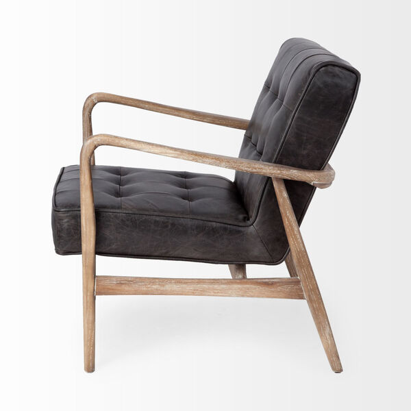 Phineas Black Leather Wrapped Ash Wood Arm Chair, image 4
