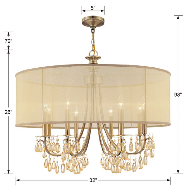 Hampton Antique Brass Eight-Light Chandelier with Etruscan Smooth Oyster Crystal, image 5