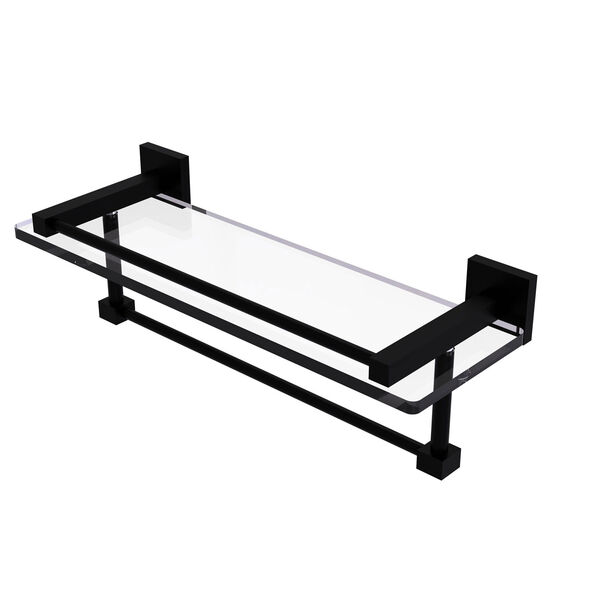 Montero Matte Black 16-Inch Glass Shelf with Towel Bar, image 1