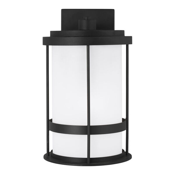 Wilburn Black One-Light Outdoor Medium Wall Sconce with Satin Etched Shade Energy Star, image 1