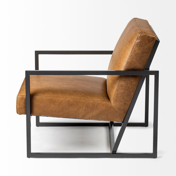 Armelle II Gray and Brown Leather Arm Chair, image 3
