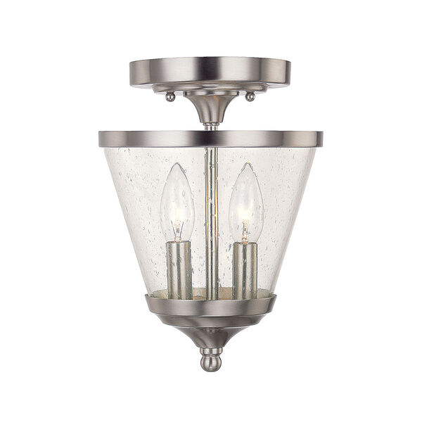 Grace Brushed Nickel Two-Light Convertible Semi Flush Mount with Soft White Glass, image 2