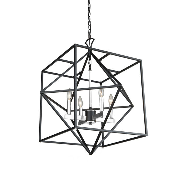 Roxton Matte Black and Polished Nickel Four-Light Chandelier, image 1
