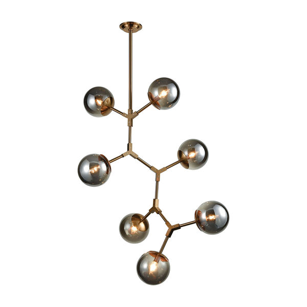 Synapse New Aged Brass and Smoke Grey Seven-Light Chandelier, image 1