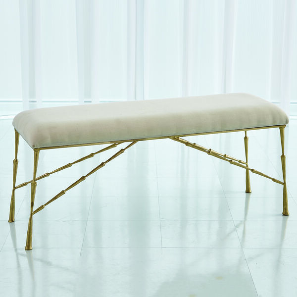 Studio A Spike Antique Brass Large Bench with Muslin Cushion, image 1