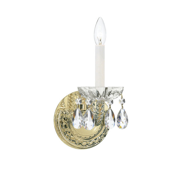 Traditional Crystal Swarovski Strass Crystal Polished Brass One-Light Sconce, image 1