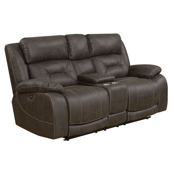 Aria Saddle Brown Loveseat with Console and Power Head Rest, image 1